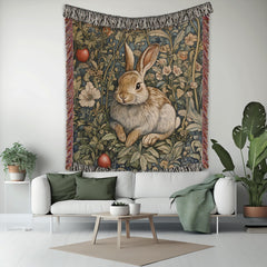 Vintage Rabbit Throw Blanket, Woodland Bunny Woven Blanket, Cozy Grandma Reading Blanket, Picnic Blanket, Living Room Couch Bed Blanket