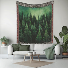 Woodland Woven Throw Blanket, Cotton Woven Blanket, Cozy Picnic Blanket, Nature-Inspired Blanket, Green Forest Blanket, Gift for Mom