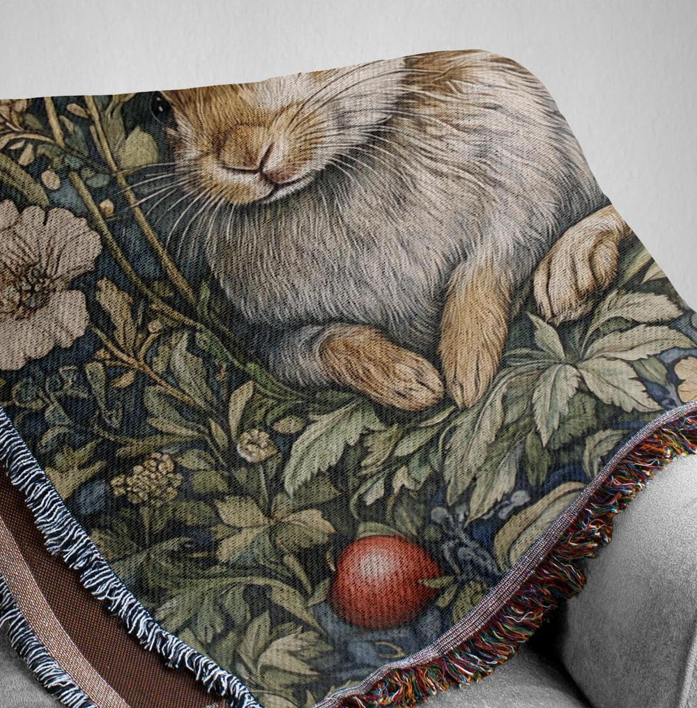 Vintage Rabbit Throw Blanket, Woodland Bunny Woven Blanket, Cozy Grandma Reading Blanket, Picnic Blanket, Living Room Couch Bed Blanket