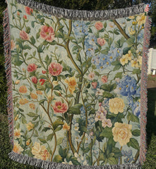 Morris Inspired Throw Blanket, Spring Flowers Blanket, William Morris Inspired Woven Blanket, Vintage Blanket, Floral Picnic Blanket