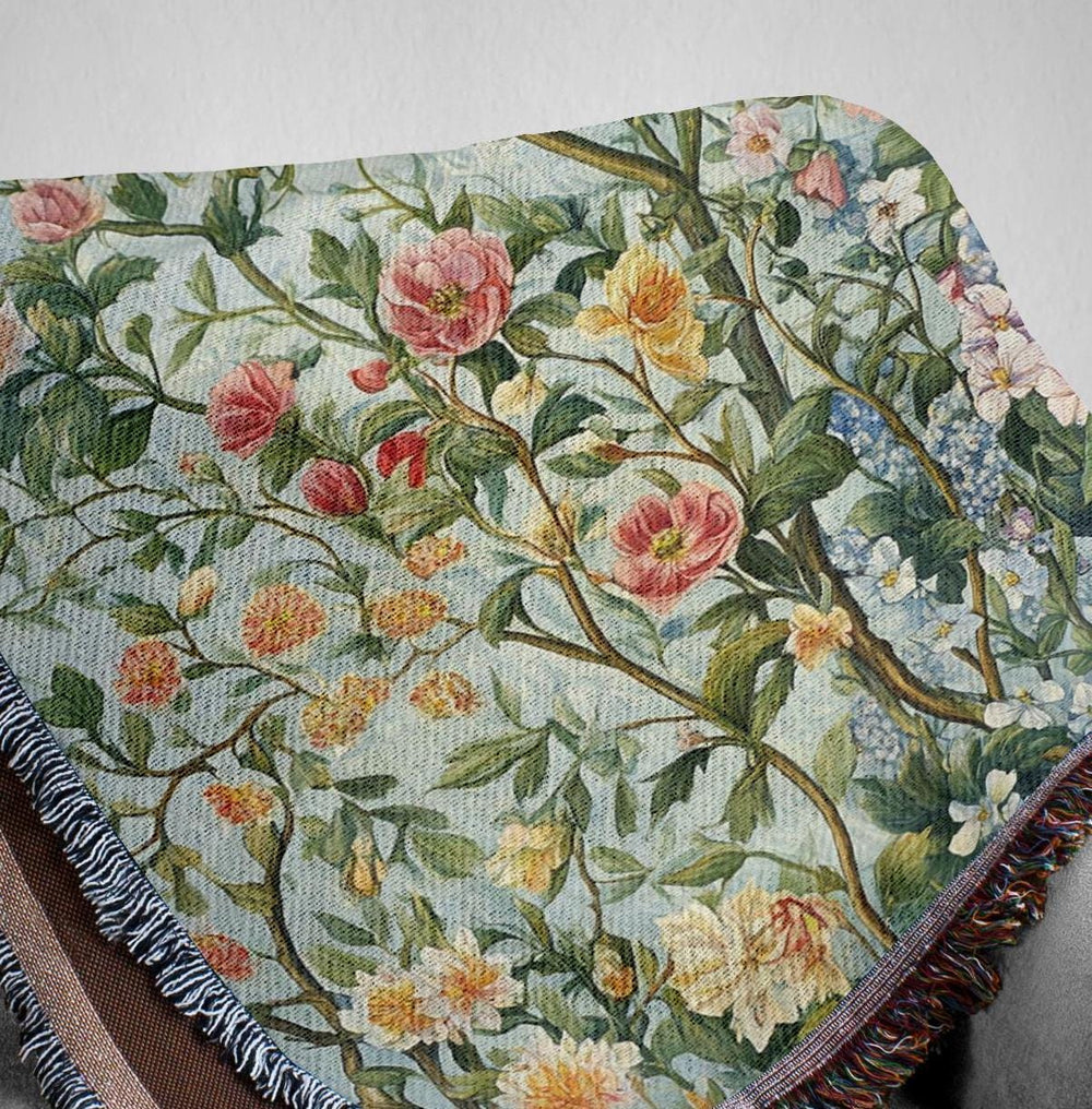 Morris Inspired Throw Blanket, Spring Flowers Blanket, William Morris Inspired Woven Blanket, Vintage Blanket, Floral Picnic Blanket