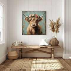 Highland Cow Wall Art, Rustic Cow Print, Highland Cattle Framed Canvas Print, Country Western Living Room Decor, Rustic Farm Animal