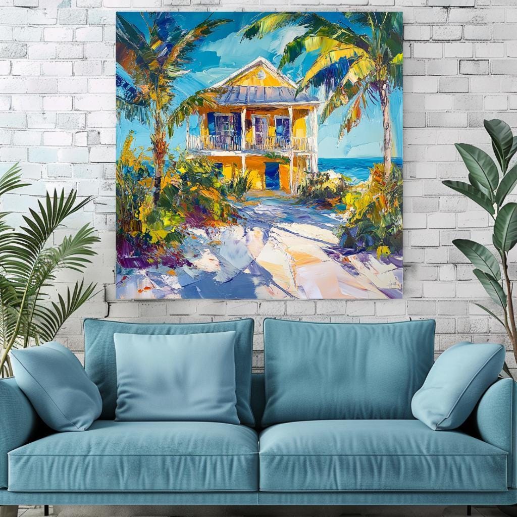 Beach House Wall Canvas, Above Bed Decor, Beach Canvas Wall Art, Botanical Wall Art, Beachy Wall Art Print, Aesthetic Wall Art Decor