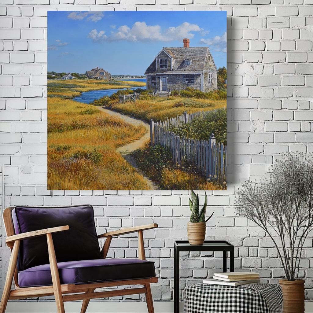 Peaceful Beach House Canvas, Coastal Wall Art, Above Bed Art, Black Framed Wall Art, Beachy Wall Art, Vintage Wall Art, Aesthetic Wall Art