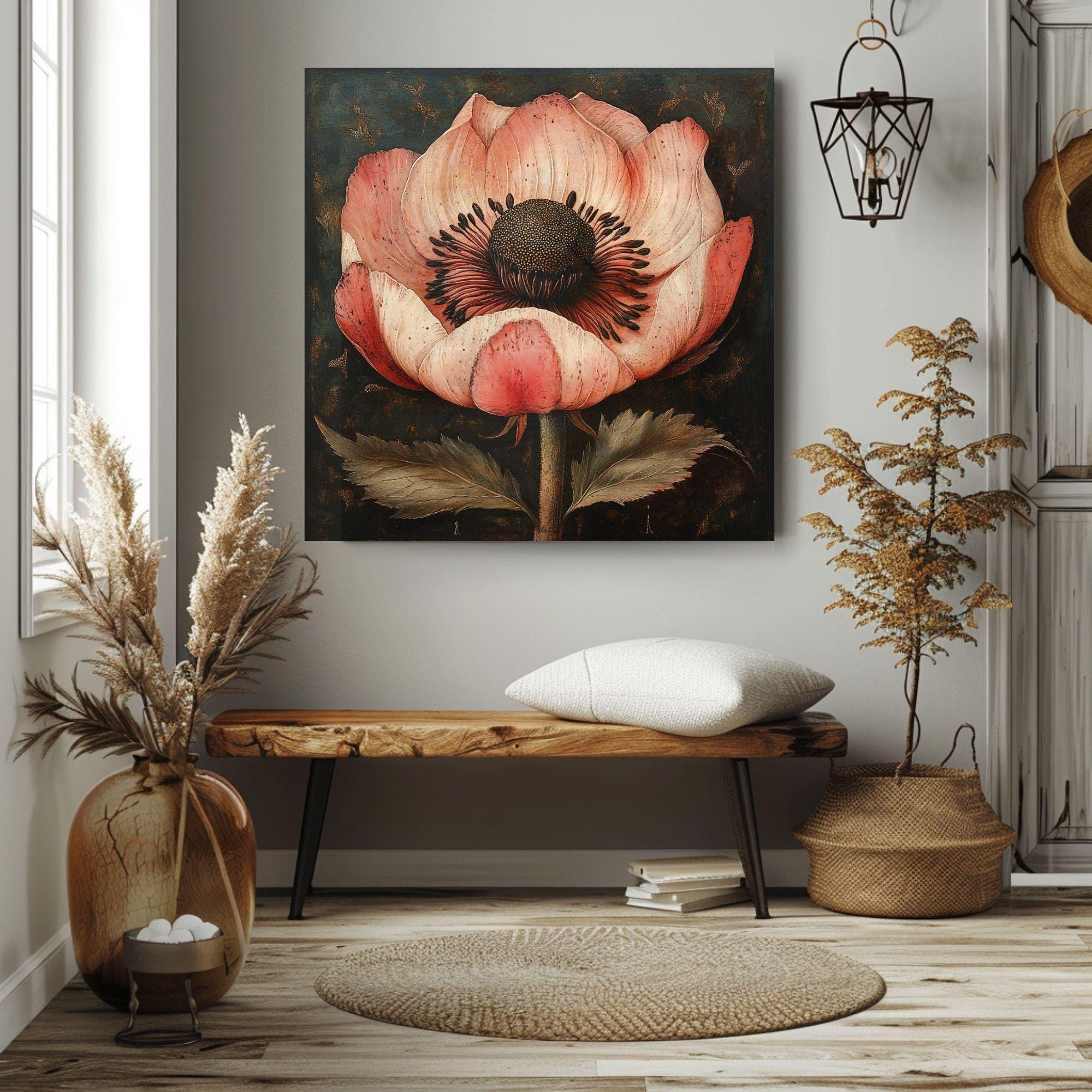 Botanical Canvas Art, Vintage Botanical Horizontal Canvas Art, Rustic Nature-Inspired Artwork, Cottagecore Botanical Print