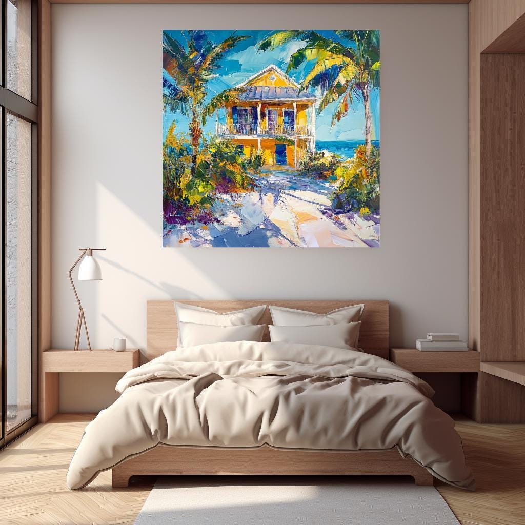 Beach House Wall Canvas, Above Bed Decor, Beach Canvas Wall Art, Botanical Wall Art, Beachy Wall Art Print, Aesthetic Wall Art Decor