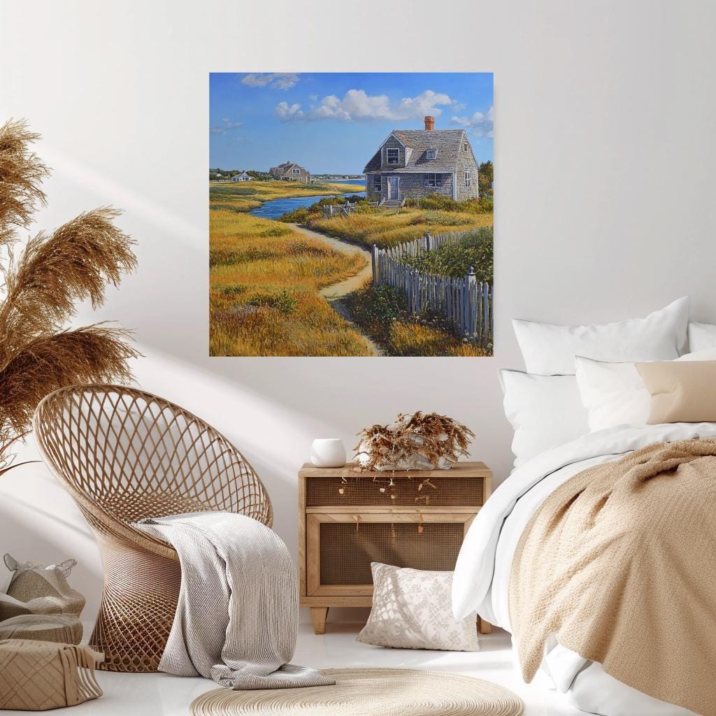Peaceful Beach House Canvas, Coastal Wall Art, Above Bed Art, Black Framed Wall Art, Beachy Wall Art, Vintage Wall Art, Aesthetic Wall Art