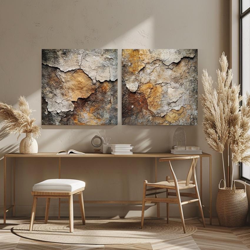 Rustic Abstract Wall Decor, Abstract Wall Art, Set of 2 Wall Art, Large Wall Art, Square Wall Art, Aesthetic Wall Art, Bedroom Decor