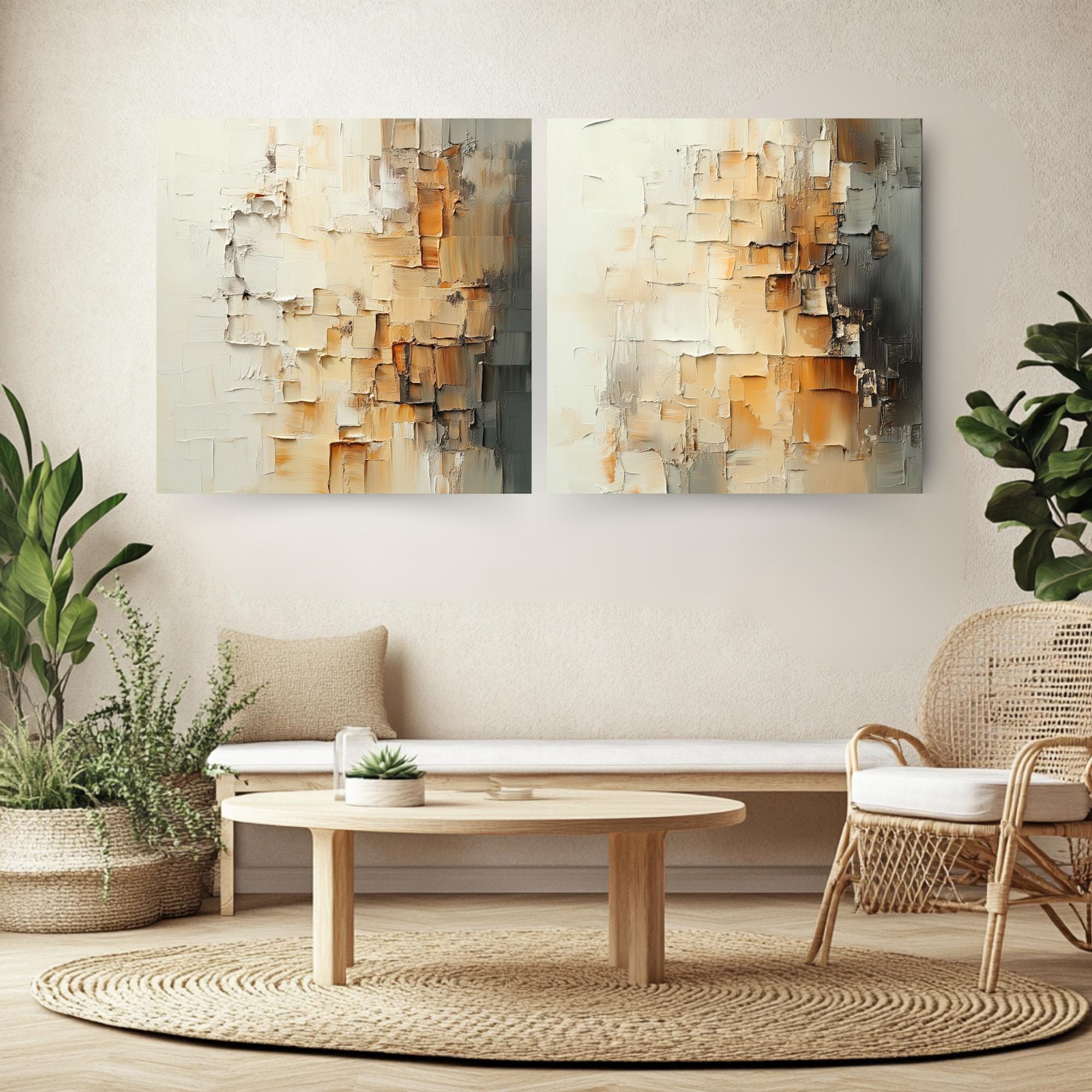 Neutral Textured Wall Art, Set of 2 Abstract Canvas Prints, Modern Neutral Artwork Set, Minimalist Textured Look Wall Art Decor