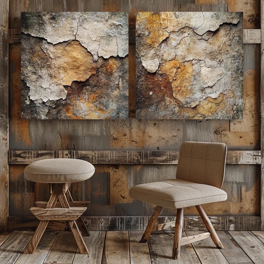 Rustic Abstract Wall Decor, Abstract Wall Art, Set of 2 Wall Art, Large Wall Art, Square Wall Art, Aesthetic Wall Art, Bedroom Decor