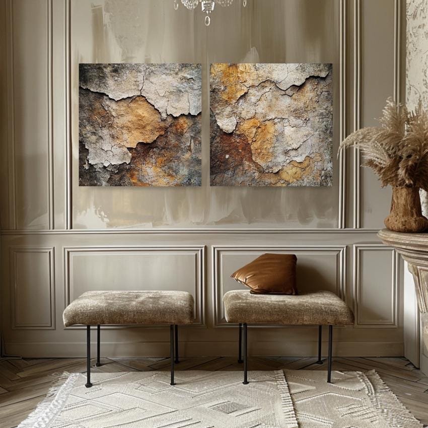 Rustic Abstract Wall Decor, Abstract Wall Art, Set of 2 Wall Art, Large Wall Art, Square Wall Art, Aesthetic Wall Art, Bedroom Decor