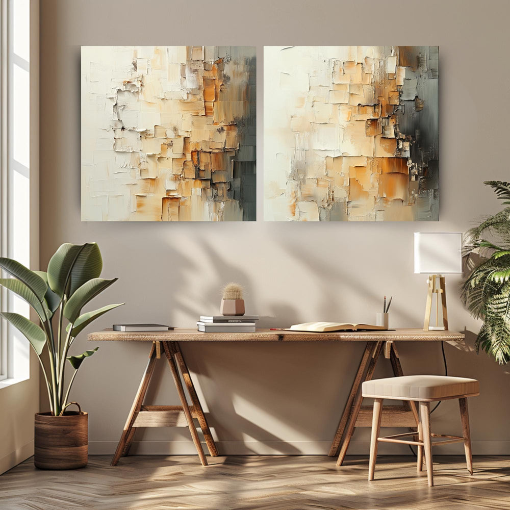 Neutral Textured Wall Art, Set of 2 Abstract Canvas Prints, Modern Neutral Artwork Set, Minimalist Textured Look Wall Art Decor