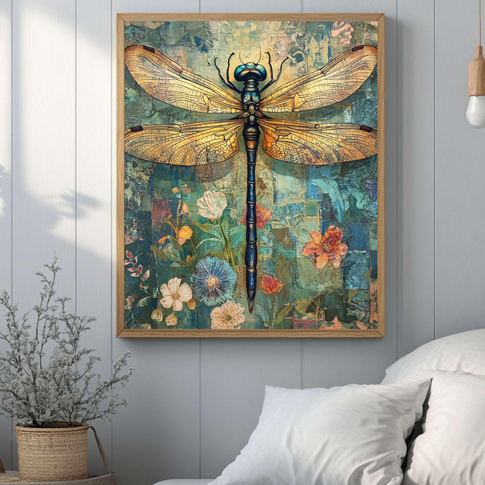 William Morris Dragonfly Framed Canvas Art, Vintage Botanical Insect Wall Decor, Wooden Canvas Aesthetic Decor, Nature Inspired Home Gallery