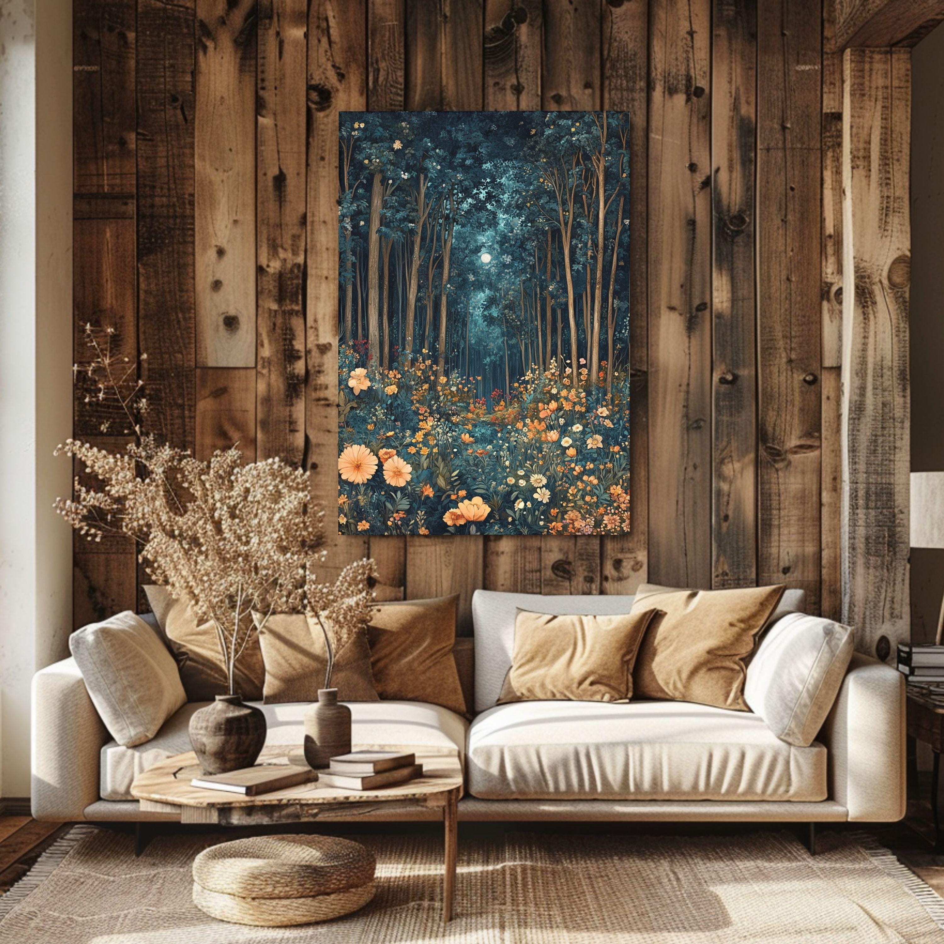 Morris Inspired Mystical Forest Canvas Art, William Morris Wall Art, Nature Lover Gift, Magical Forest Art Print, Fantasy Wall Decor