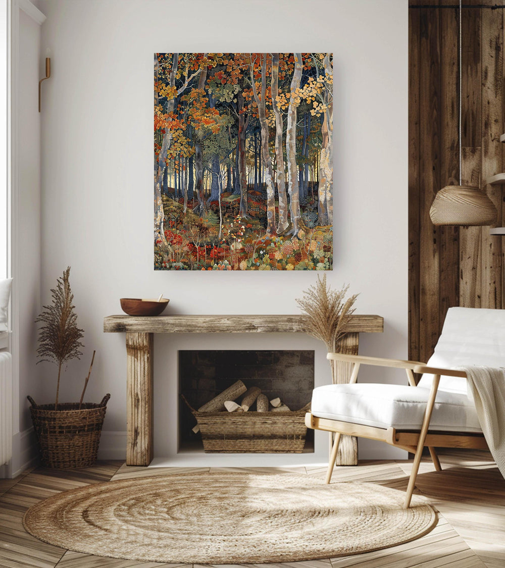 William Morris Inspired Autumn Forest Canvas Wall Art, Fall Painting, Vintage Botanical Art, Rustic Autumn Decor, Nature-Inspired Home Decor
