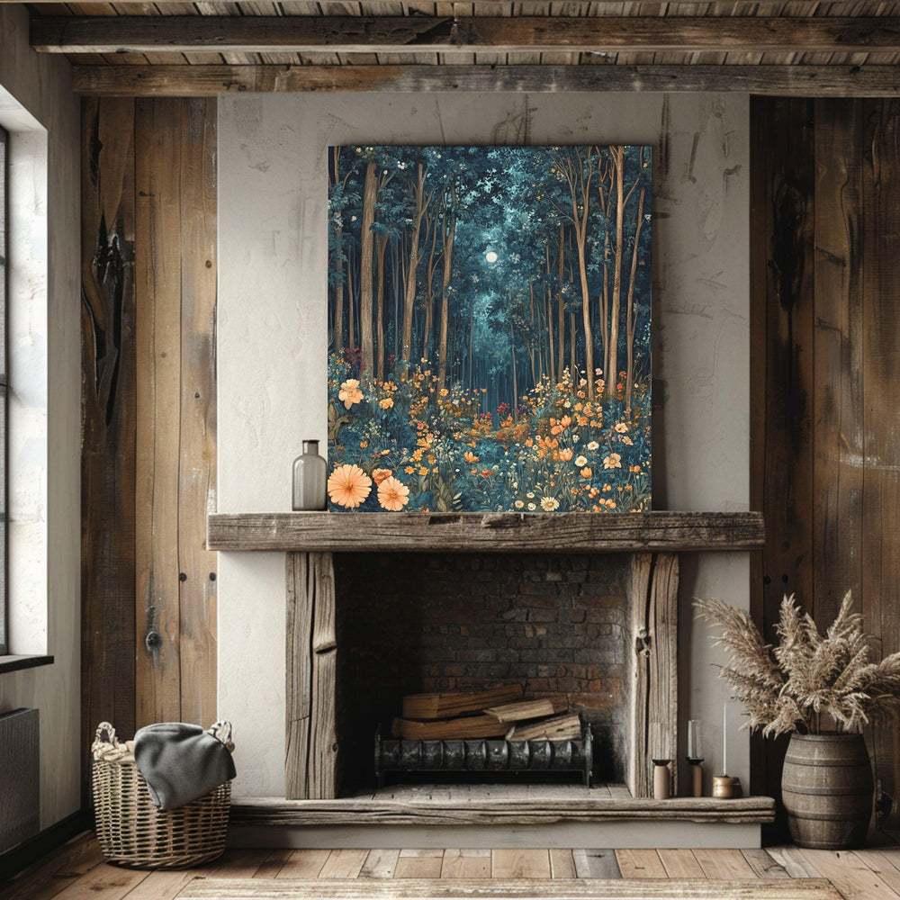 Morris Inspired Mystical Forest Canvas Art, William Morris Wall Art, Nature Lover Gift, Magical Forest Art Print, Fantasy Wall Decor