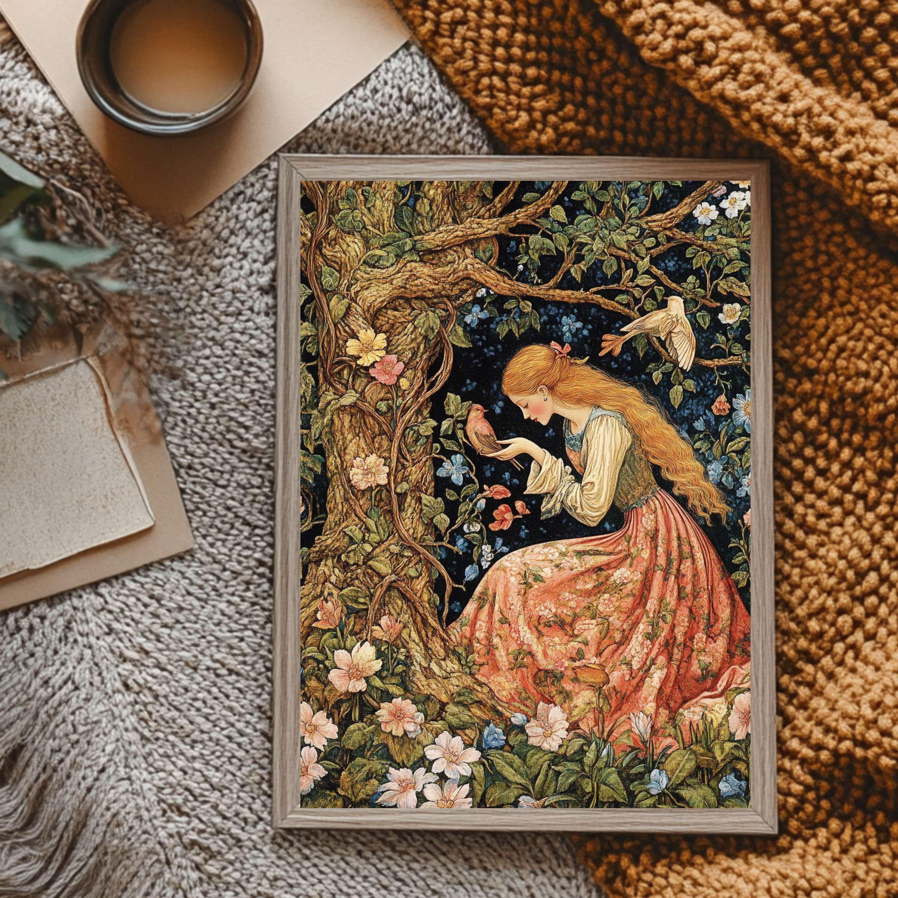 Springtime William Morris Style Wooden Framed Canvas Art, Vintage Floral Botanical Print, Nature Inspired Home Gallery, Boho Wall Décor