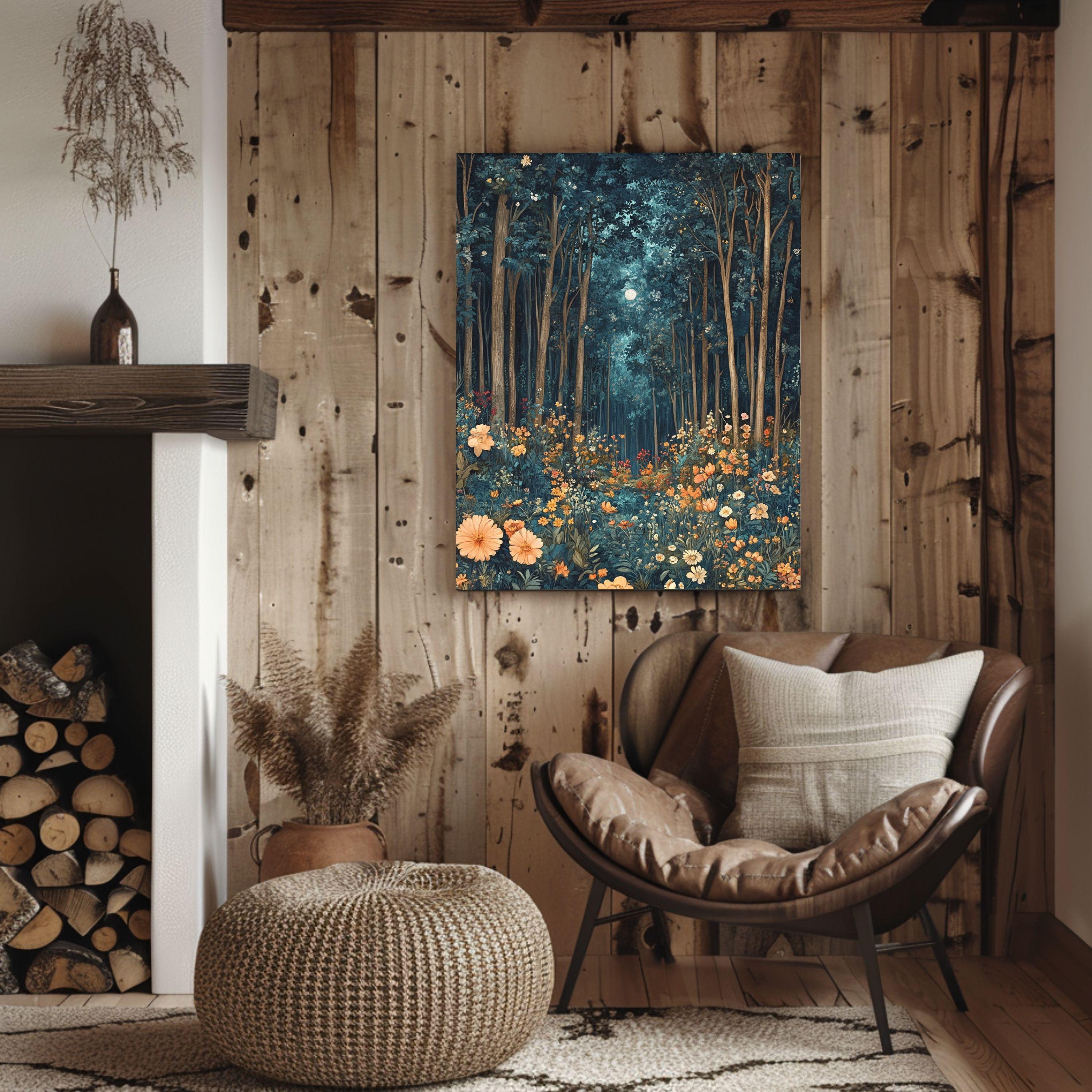 Morris Inspired Mystical Forest Canvas Art, William Morris Wall Art, Nature Lover Gift, Magical Forest Art Print, Fantasy Wall Decor