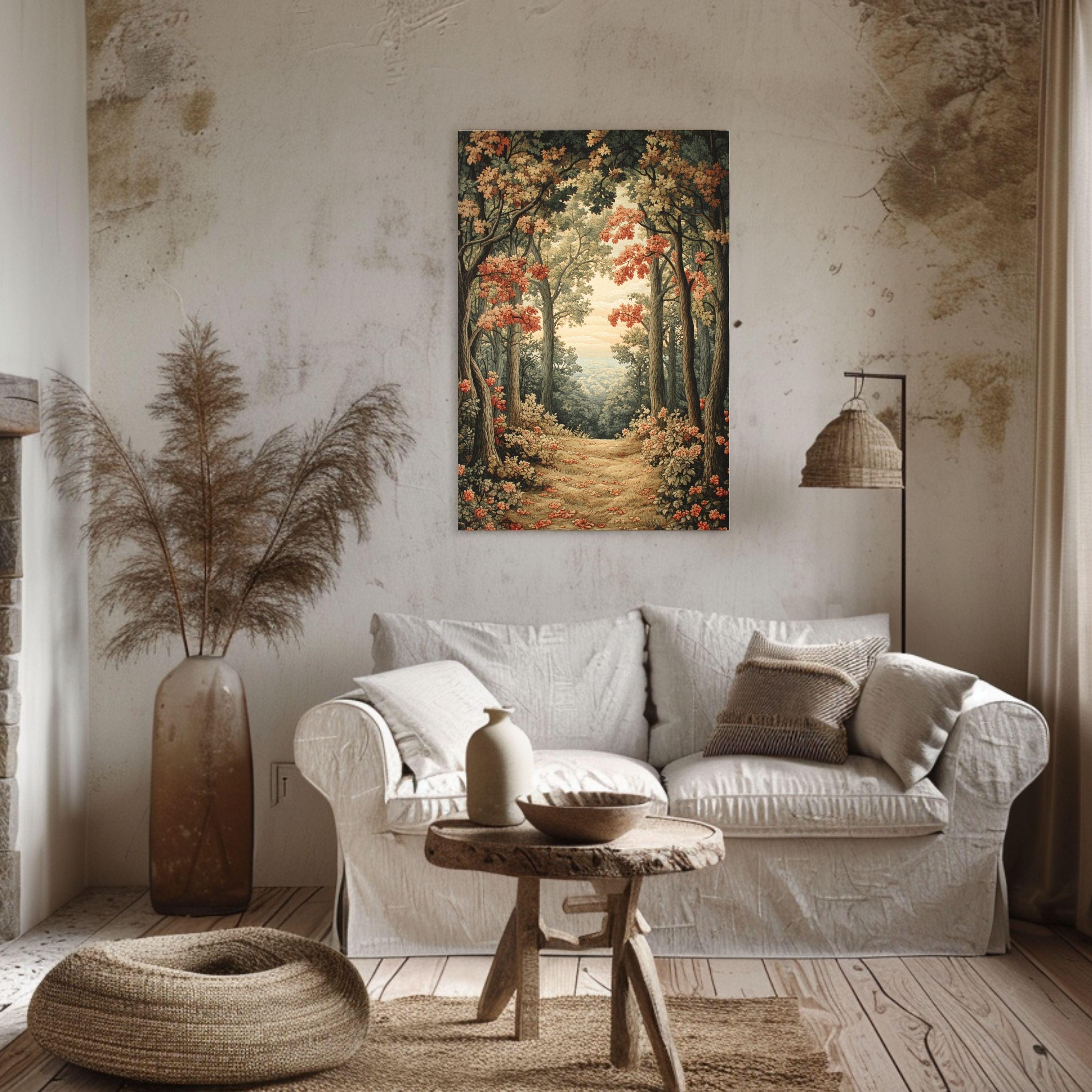 William Morris Woodland Canvas Wall Art, Vintage Forest Print, Mystical Moonlit Landscape, Farmhouse Nature Decor, Framed Wall Art