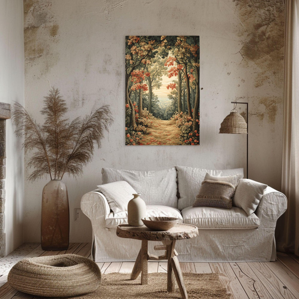 William Morris Woodland Canvas Wall Art, Vintage Forest Print, Mystical Moonlit Landscape, Farmhouse Nature Decor, Framed Wall Art