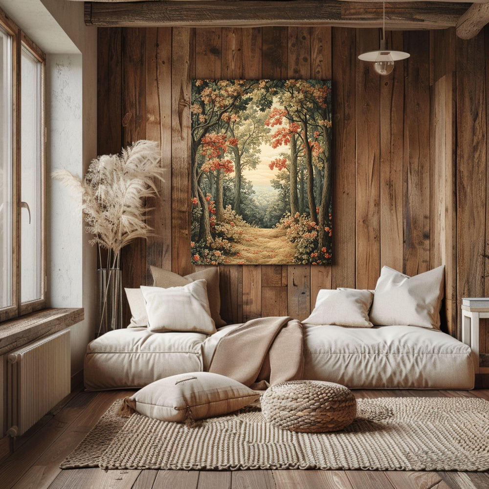 William Morris Woodland Canvas Wall Art, Vintage Forest Print, Mystical Moonlit Landscape, Farmhouse Nature Decor, Framed Wall Art