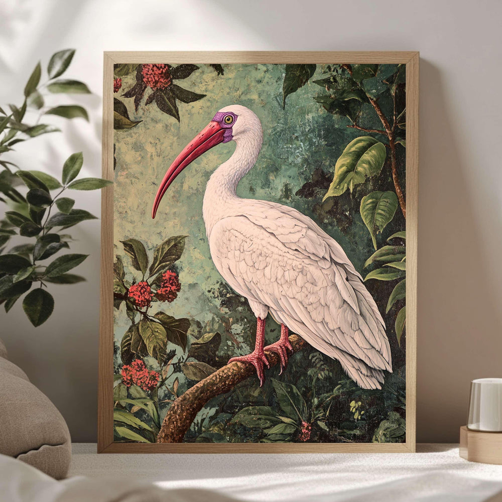 White Ibis William Morris Style Art, Vintage Bird Print, Cottagecore Wall Decor, Woodland Ibis Boho Art, Nature Inspired Home Gallery