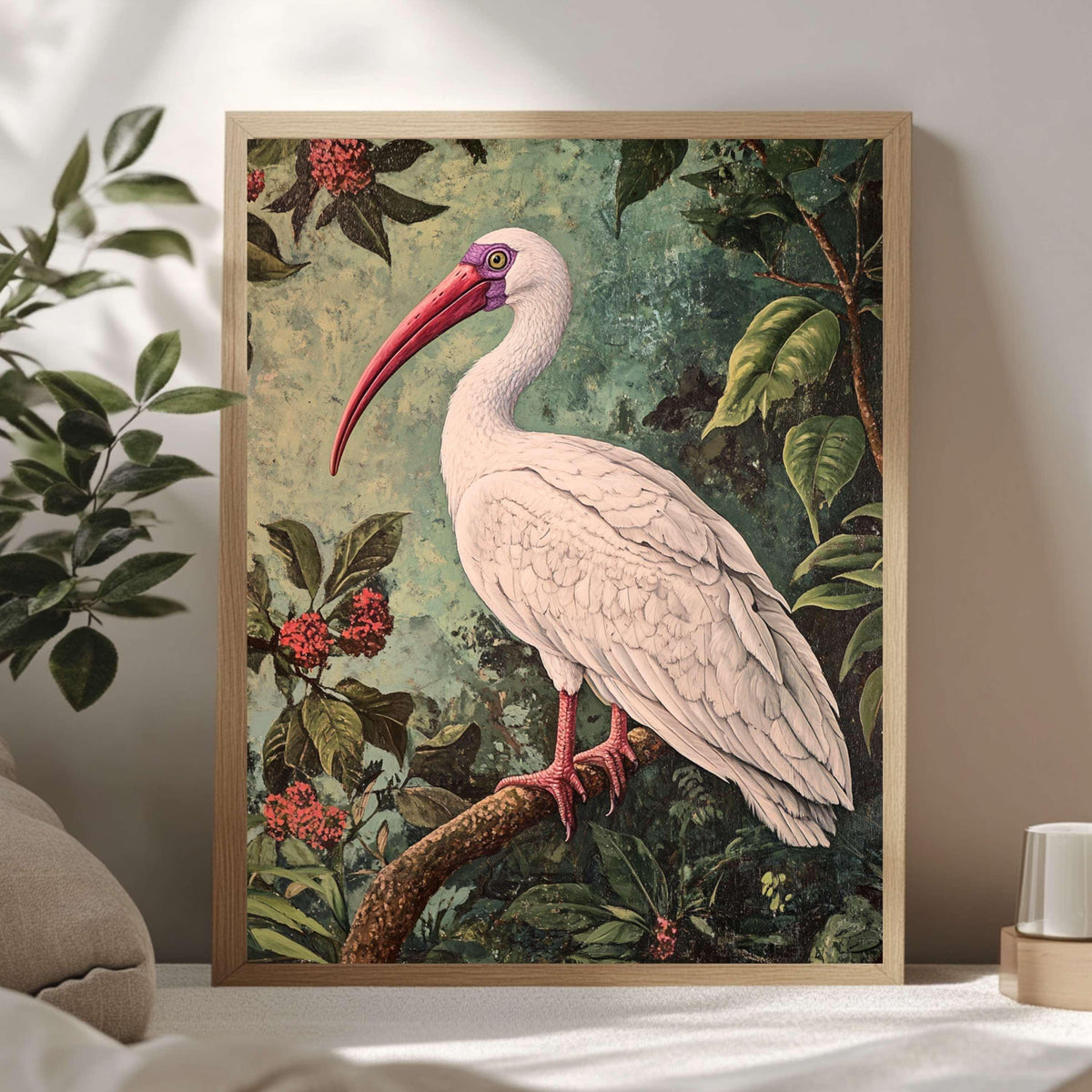 White Ibis William Morris Style Art, Vintage Bird Print, Cottagecore Wall Decor, Woodland Ibis Boho Art, Nature Inspired Home Gallery
