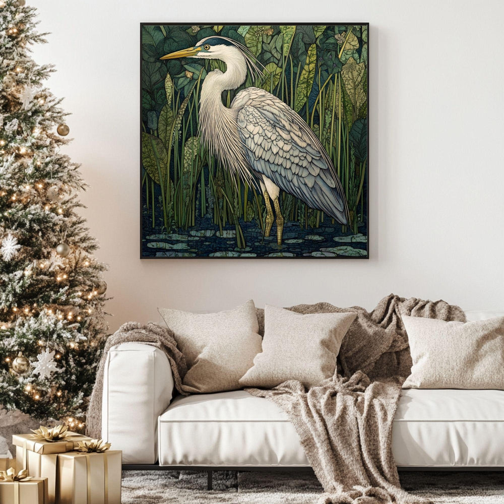 William Morris Heron Canvas Art, Vintage-Inspired Wall Décor, Arts and Crafts Movement Heron Design, Rustic Cottagecore Aesthetic Print