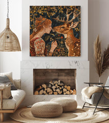 Vintage William Morris Inspired Deer Canvas, Rustic Autumn Decor, Autumn Forest Canvas Wall Art, Vintage Botanical Art, Deer Canvas Print