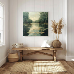 Peaceful Pond Canvas Wall Art, Water Lilies Art Print, Rustic Botanical Wall Decor, Nature-Inspired Framed Wall Canvas, Vintage Woodland Art