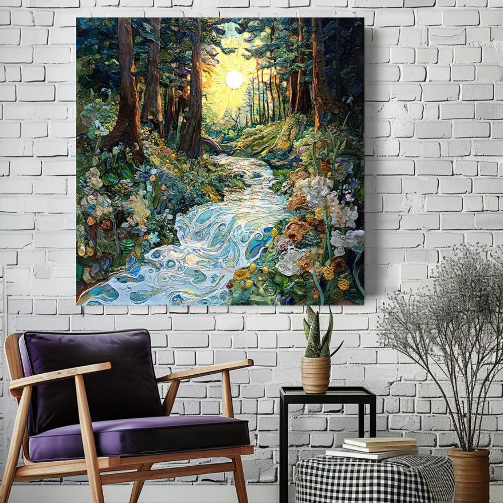 Woodland Wall Art, Mystical Wall Art, Forest River Print, Vintage Framed Canvas, Mystical Home Decor, Nature Wall Decor