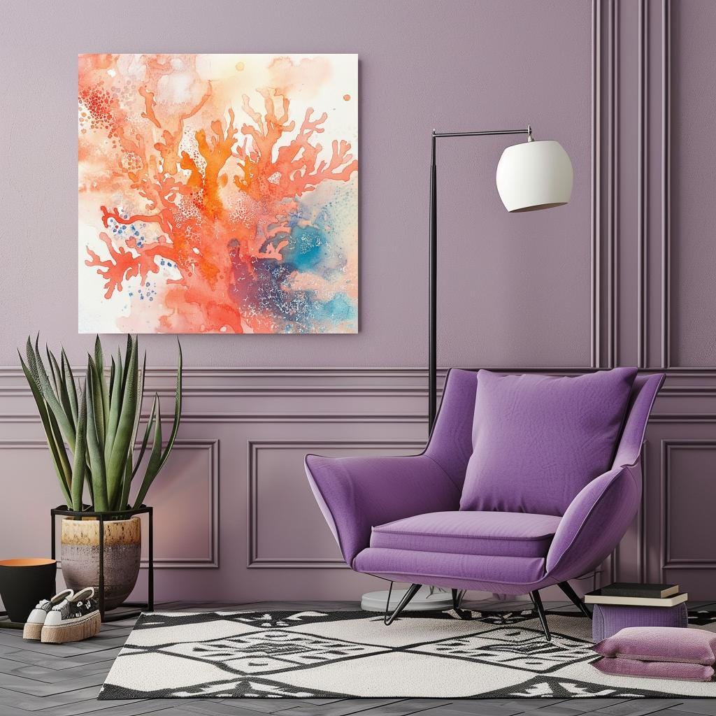 Abstract Orange Coral Reef Wall Art Canvas, Black Framed Wall Art, Large Wall Art, Coastal Wall Art, Beachy Wall Art, Coral Canvas