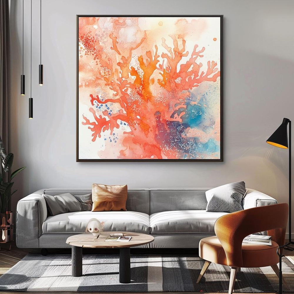 Abstract Orange Coral Reef Wall Art Canvas, Black Framed Wall Art, Large Wall Art, Coastal Wall Art, Beachy Wall Art, Coral Canvas