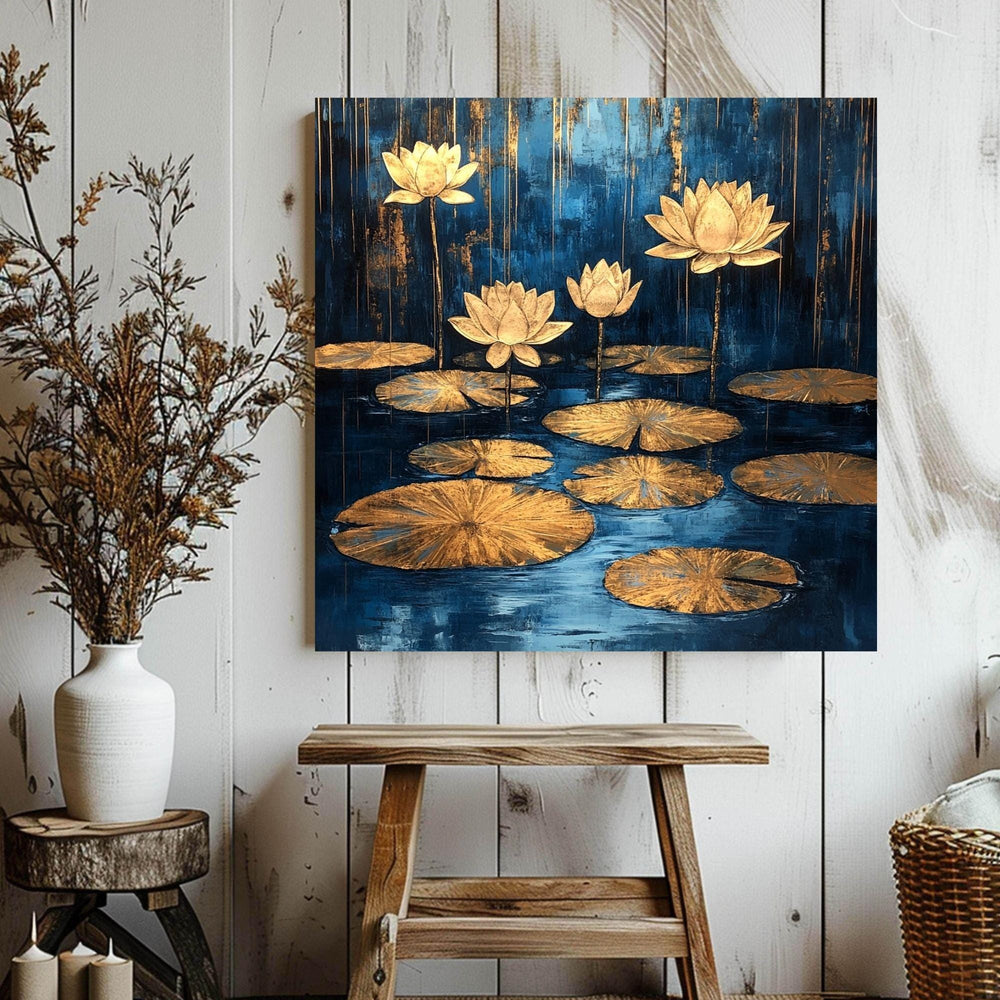 Gold Lotus Petals Canvas Wall Art, Elegant Zen Decor, Yoga Studio Poster, Framed Canvas Meditation Artwork, Minimalist Boho Floral Print