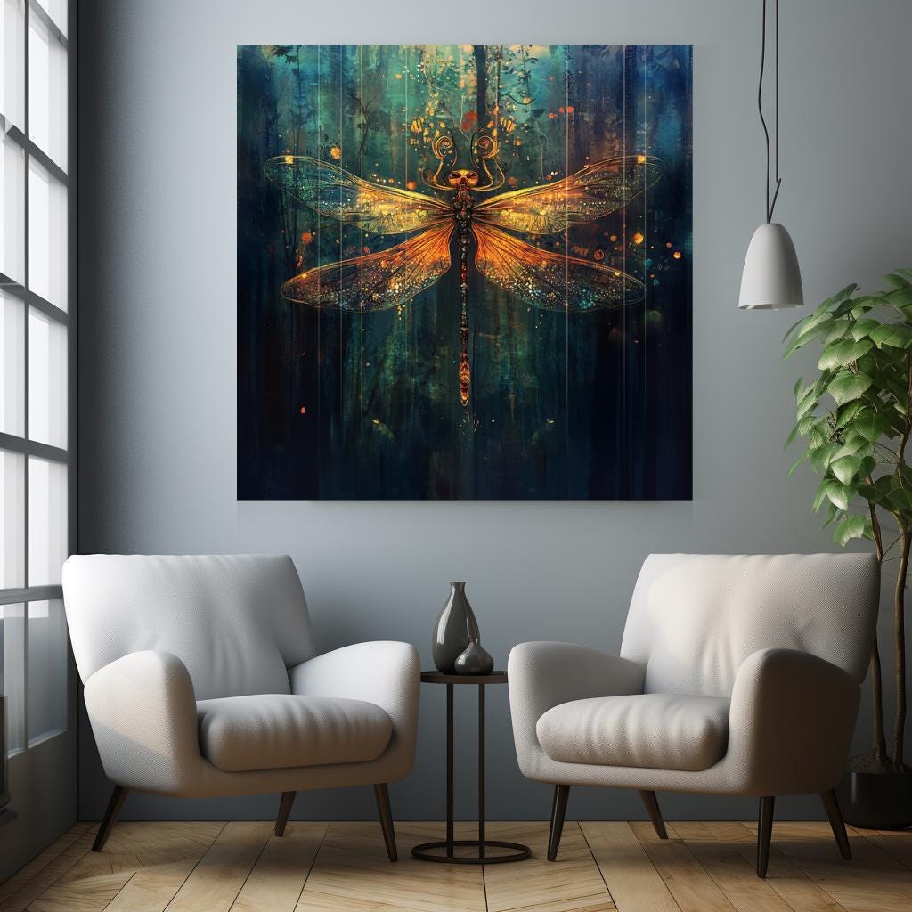 Mystical Dragonfly Wall Art, Spiritual Wall Art, Large Wall Art, Nature Wall Art, Above Bed Decor, Insect Wall Art, Mystical Wall Decor