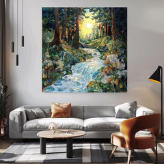 Woodland Wall Art, Mystical Wall Art, Forest River Print, Vintage Framed Canvas, Mystical Home Decor, Nature Wall Decor