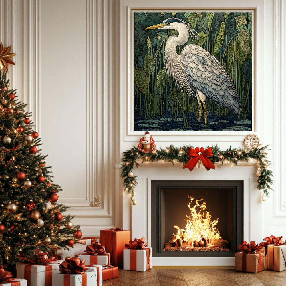 William Morris Heron Canvas Art, Vintage-Inspired Wall Décor, Arts and Crafts Movement Heron Design, Rustic Cottagecore Aesthetic Print