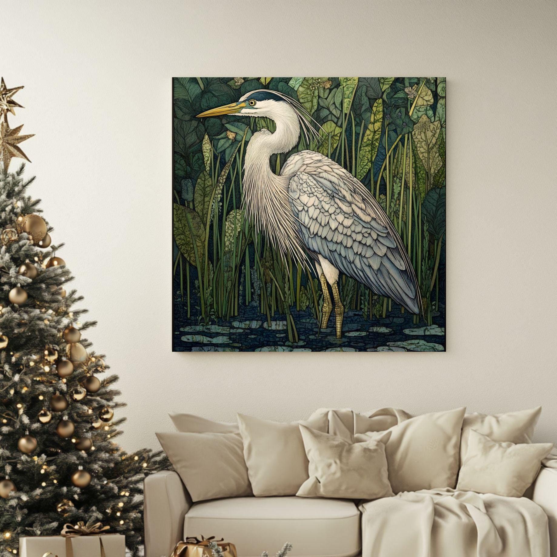 William Morris Heron Canvas Art, Vintage-Inspired Wall Décor, Arts and Crafts Movement Heron Design, Rustic Cottagecore Aesthetic Print