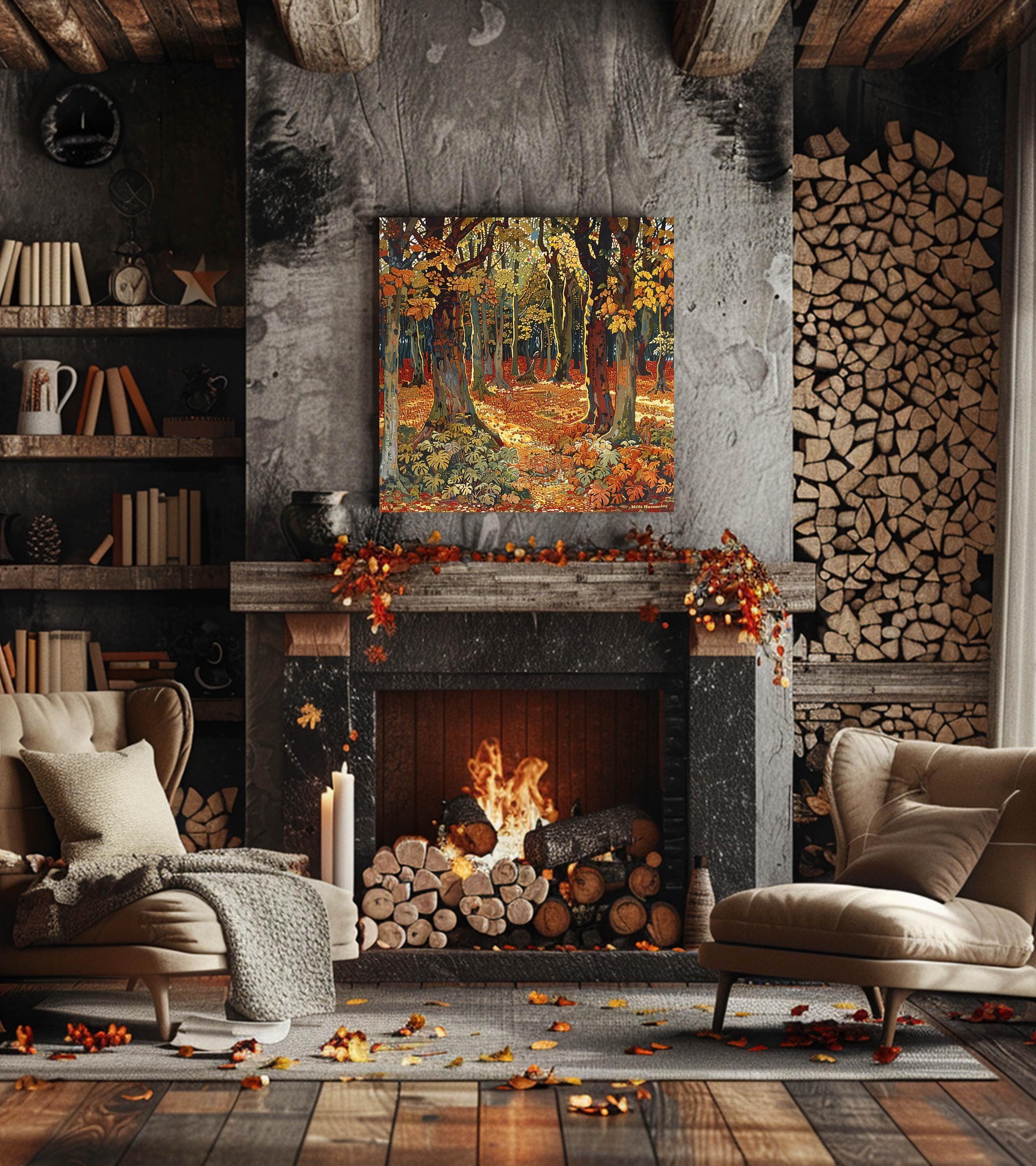 William Morris Inspired Autumn Forest Canvas Wall Art, Vintage Botanical Art, Rustic Autumn Decor, Elegant Seasonal Canvas Print
