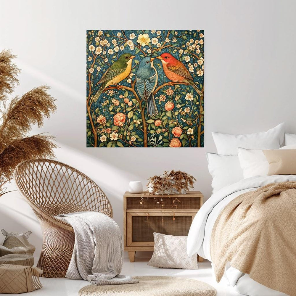 Birds Vintage Wall Art, William Morris Inspired Art, Vintage Home Decor, Vintage Wall Art, Living Room Wall Room, Nature Bird Wall Art