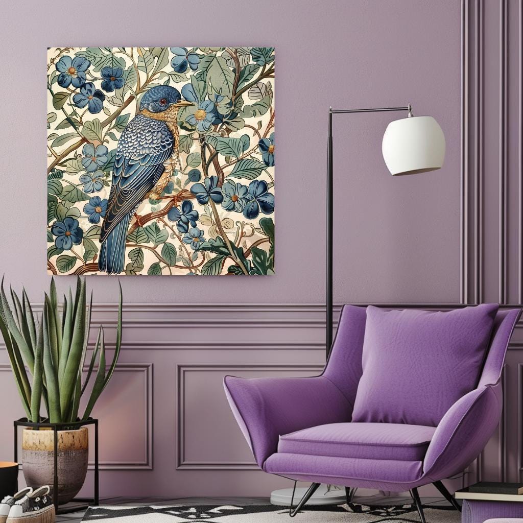 William Morris Wall Art Vintage Blue Bird, William Morris Inspired Print, Vintage Bird Home Decor, Gift for Bird Lovers