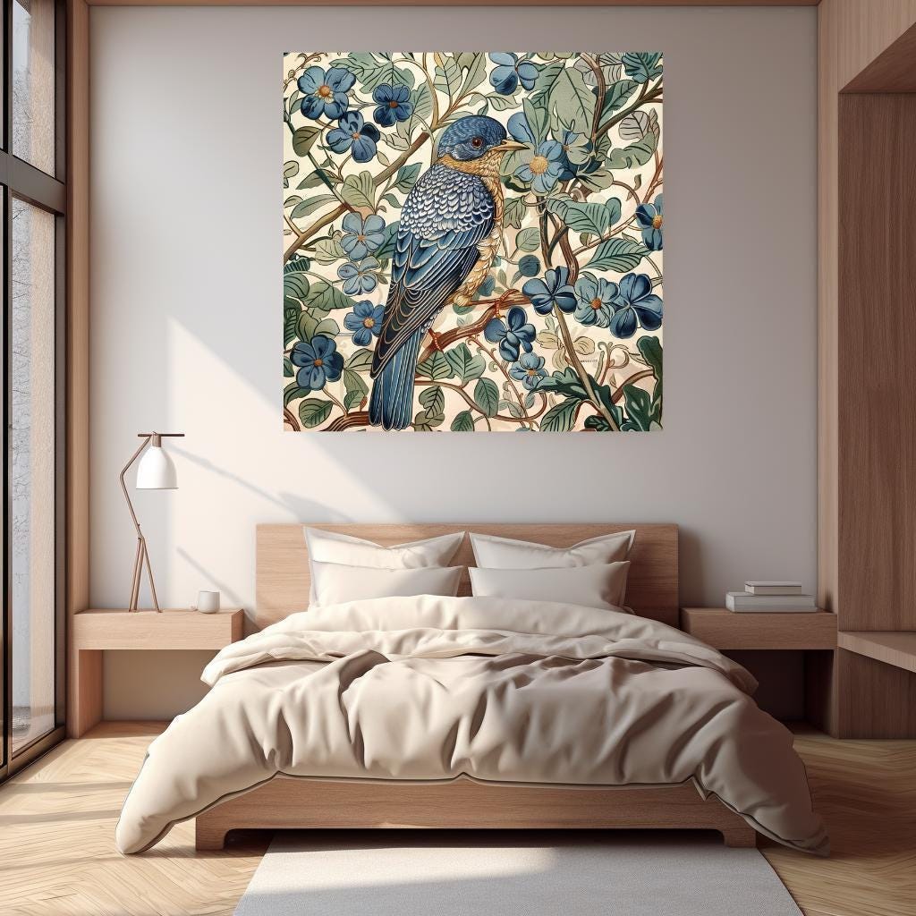 William Morris Wall Art Vintage Blue Bird, William Morris Inspired Print, Vintage Bird Home Decor, Gift for Bird Lovers