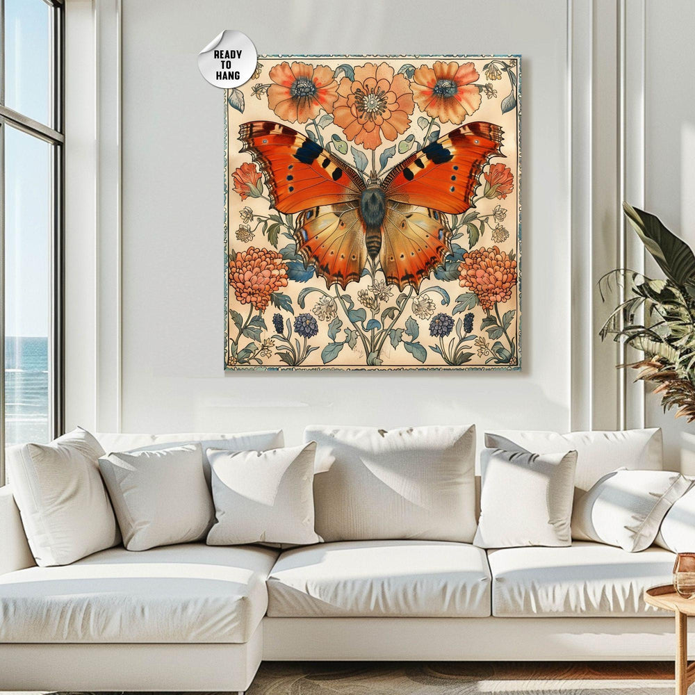 Butterfly Canvas Art William Morris Inspired Butterfly Art Butterfly Wall Art Butterfly Decor Gift Coastal Decor Framed Canvas Morris Style