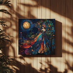 Goddess of the Stars Canvas Wall Art, Celestial Goddess Decor, Mystical Wall Hanging, Starry Night Home Accent, Boho Astral Aesthetic Art