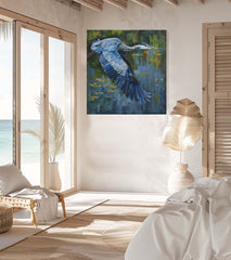 Great Blue Heron Painting Blue Heron Art William Morris Style Vintage Coastal Home Decor Blue Heron Wall Art Large Bird Picture Wild Birds