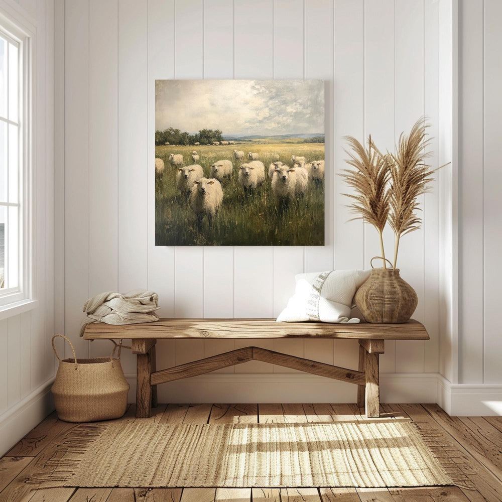 Rustic Sheep Canvas Art, Vintage Farmhouse Wall Decor, Nature Inspired Print, Best For Country Homes, Ideal Gift For Nature Lovers