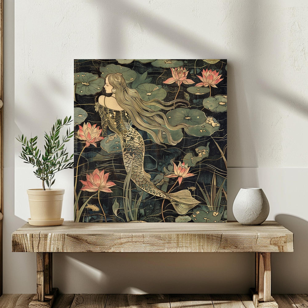 Botanical Mermaid Wall Art, William Morris Inspired Canvas Print, Floral Wall Decor, Botanical Canvas Wall Art, Elegant Home Accent