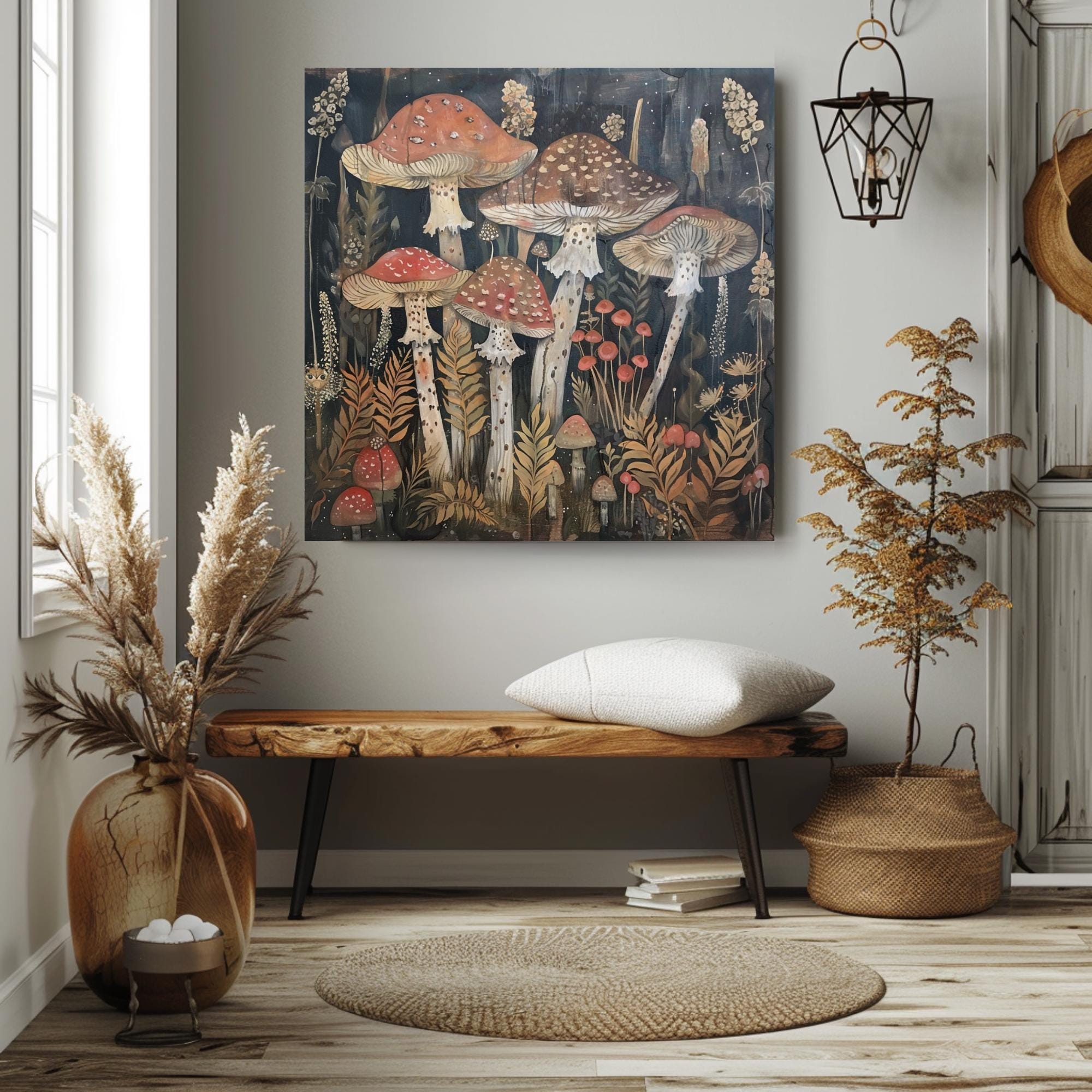 Botanical Mushroom Wall Art, William Morris Inspired Canvas Print, Forest Wall Decor, Fungi Art Print, Nature Inspired Wall Accent