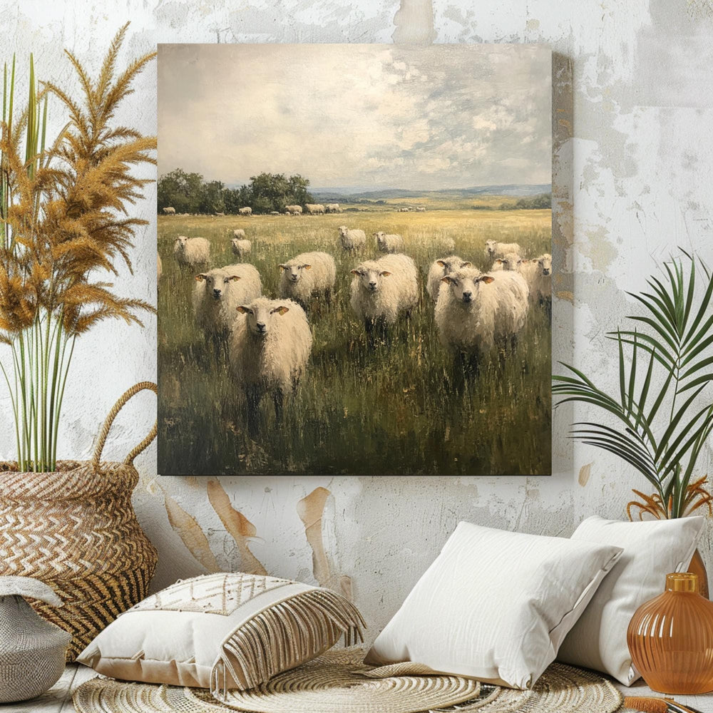 Rustic Sheep Canvas Art, Vintage Farmhouse Wall Decor, Nature Inspired Print, Best For Country Homes, Ideal Gift For Nature Lovers