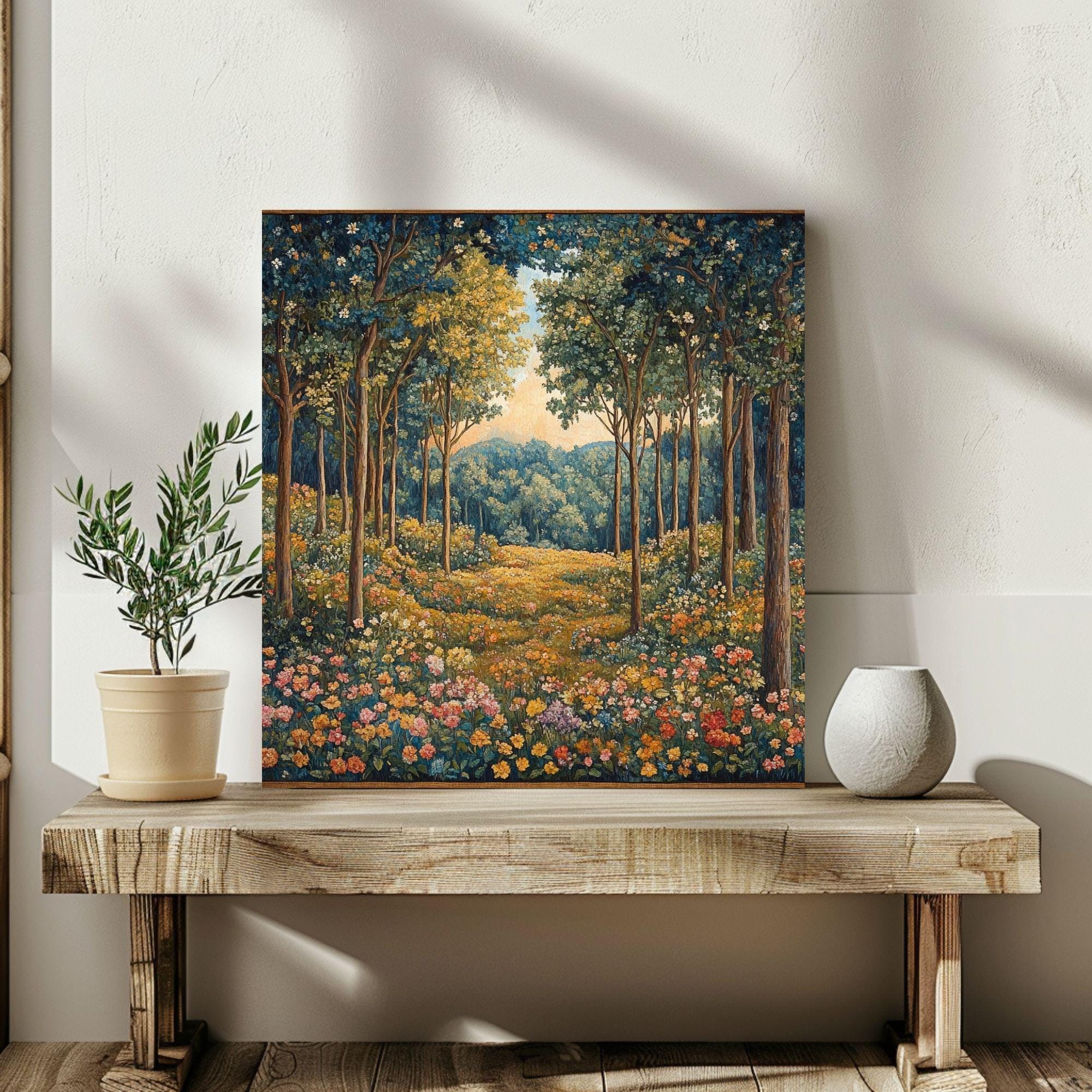 Autumn Forest Canvas Wall Art, William Morris Art Decor, Vintage-Inspired Wall Decor, Botanical Forest Scene, Vintage Style Autumn Forest